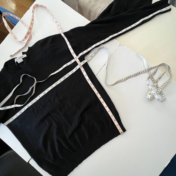 ANTHROPOLOGIE NAADAM Merino Wool Cashmere Black Ruffle Crewneck Sweater Sz L - Picture 15 of 15